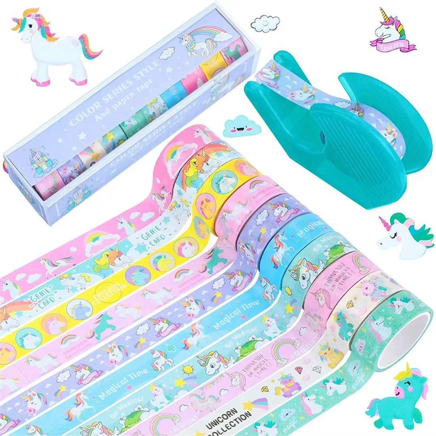 Washi Tape Unicorn 10 Pcs Cinta Washitape Set Cute Korean Stationery Kawaii Fita Adhesiva Stickers Masking Tapes 3m Decoration