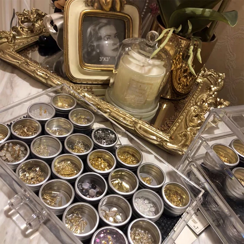 

10pcs Small Mini Round Containers Jars Windowed Aluminium Boxes 3.2*1.8cm Press On Nailart Accessories Jewelry Storage Organizer