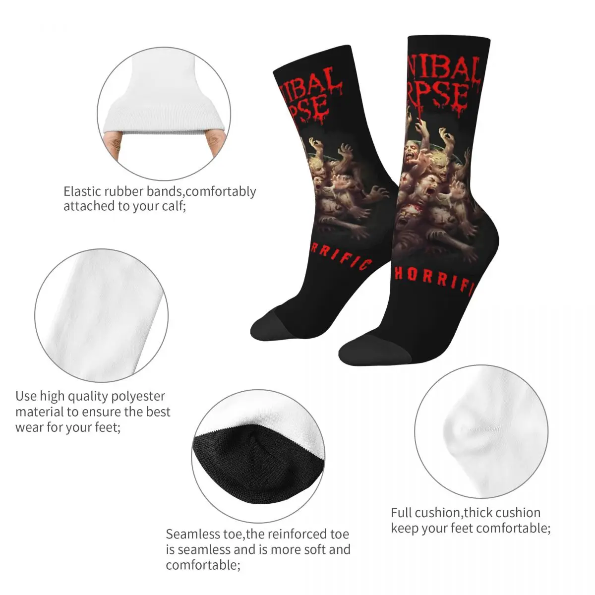 Autumn Winter Colorful Men's Women's Cannibal Corpse Horror Socks Non-slip Crew Socks