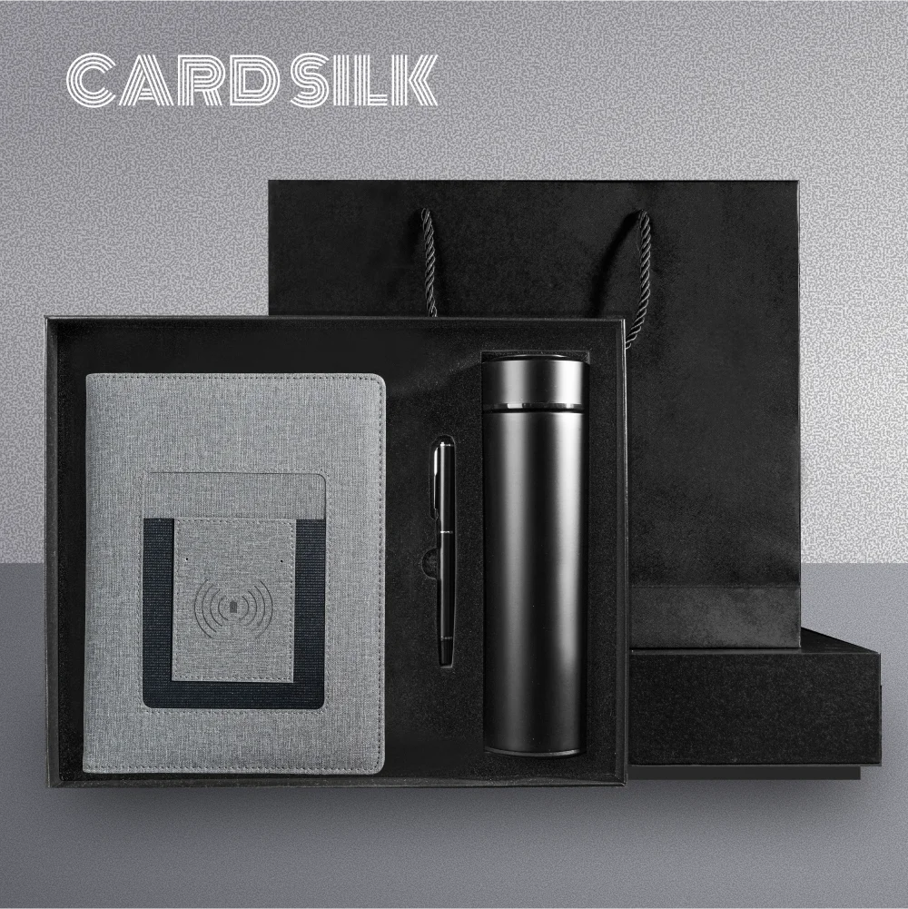 

Modern Gift A5 Wireless Charging Notebook with Front Pocket – Linen-Leather Cover, 3-in-1 Cable, Card Slots & Document Sleeve fo