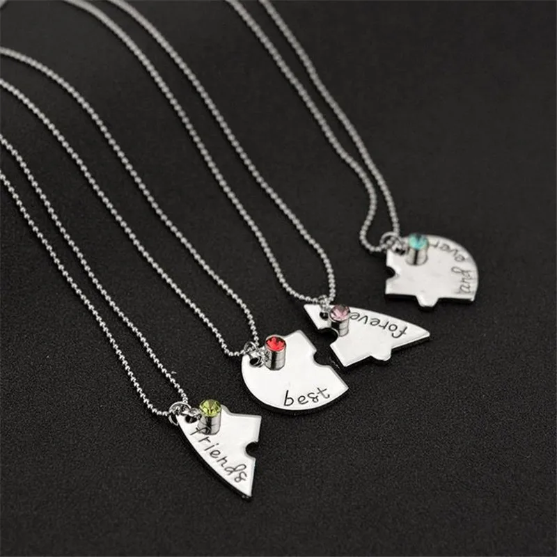 4pcs/set Korean Fashion Ladies Pendant Necklace Set Best Friends Forever Friendship Pendant Bff Jewelry Matching Couple Necklace