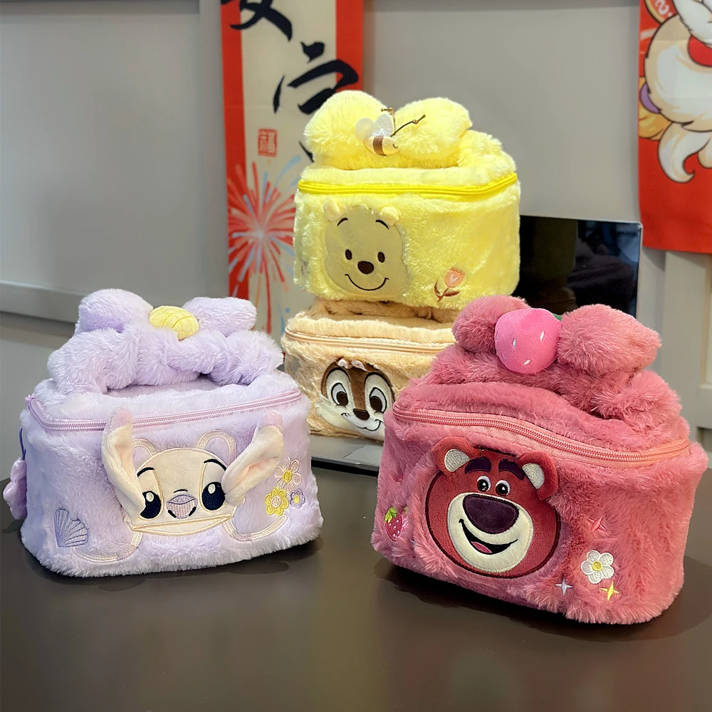 

Lovely Stitch Lotso Bear Women's Cosmetic Bag Pooh Bear Makeup Case Girly Travel Storage Bags College Girls Handbags