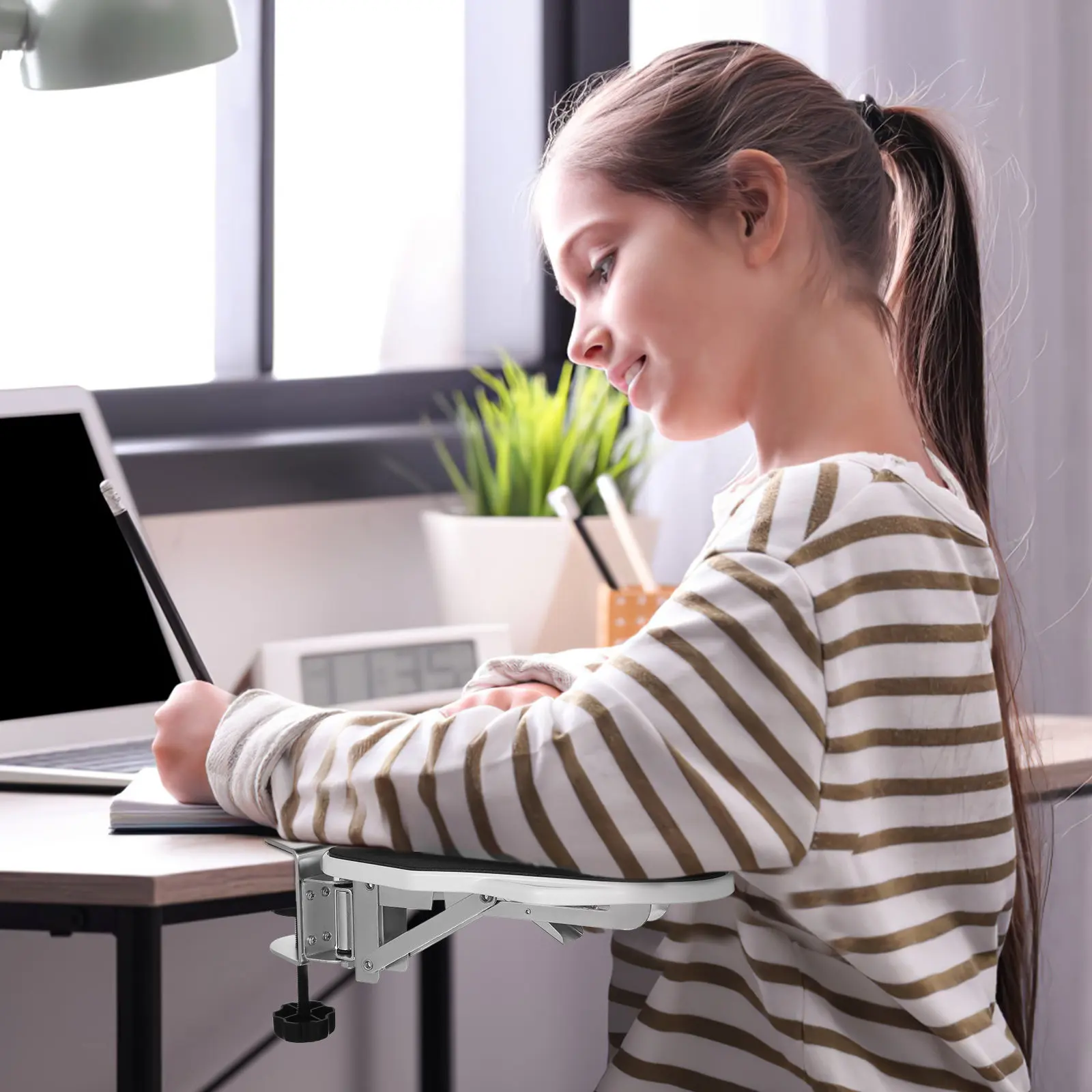 Foldable Computer Desk Armrest Bracket Adjustable Clamp Elbow Rest Comfortable Elbow Cushion Desk Extender for Office Gaming
