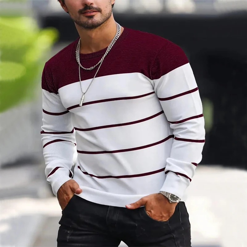 2024 New O-neck Cotton Pullover Men's Sweater Striped Casual Autumn and Winter High Quality Knitted Sweaters for Men