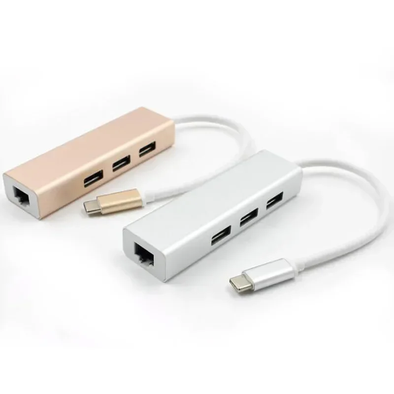 4in1 USB-C 3.1 USB Type C Hub Adapter Converter with 3 USB 3.0 Charging Port & 1 RJ45 1000Mbps Gigabit Ethernet Network Port