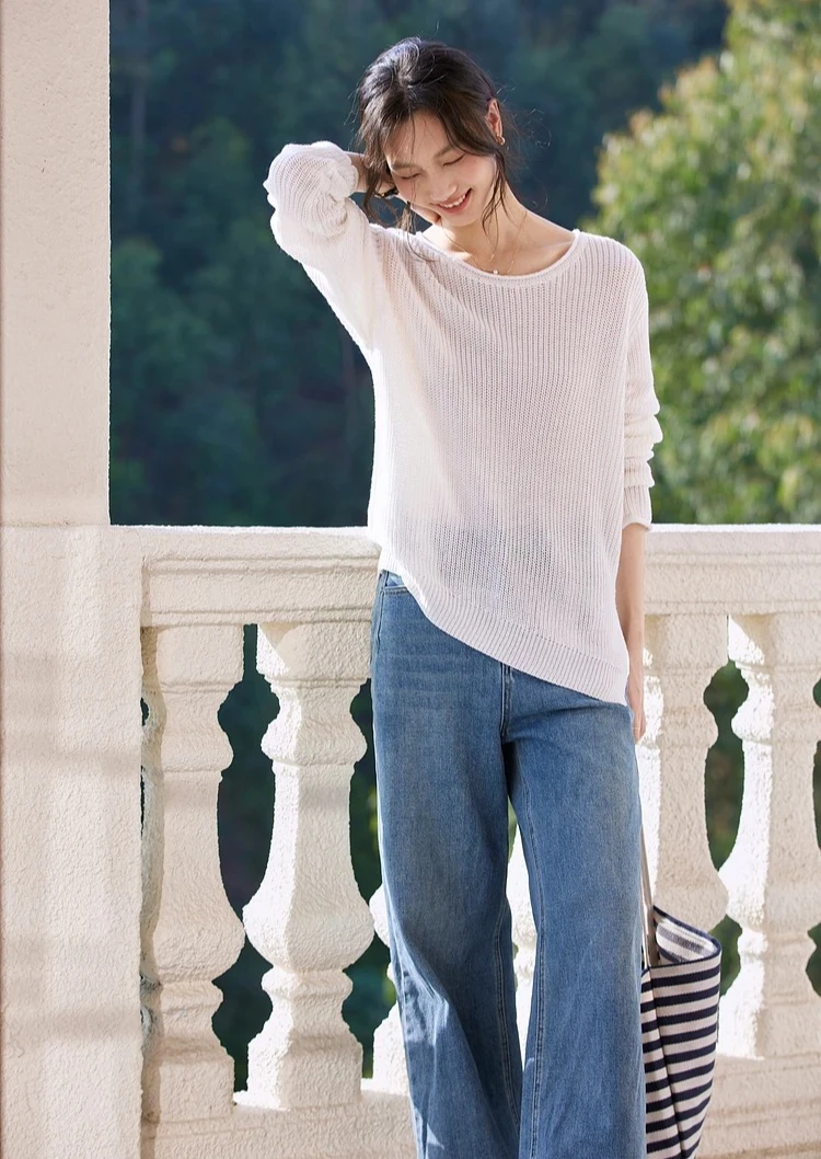 

VIMLY вязаный топ с асимметричным подолом, женский вязаный свитер с длинными рукавами, женский трикотаж, весна-осень 2024, простые джемперы 30233