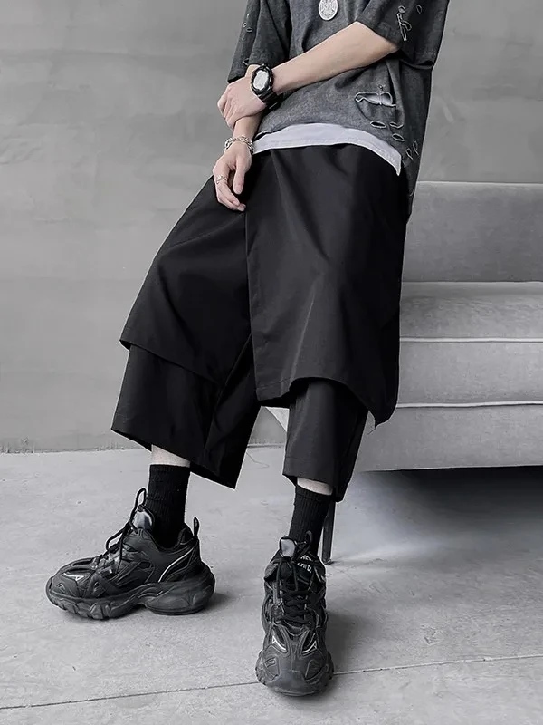 Streetwear Men Harem Pants Chinese Style Jogging Pants Men Black Hanfu Pants 2023 Summer Men Fake Two-Piece Design Casual Pants