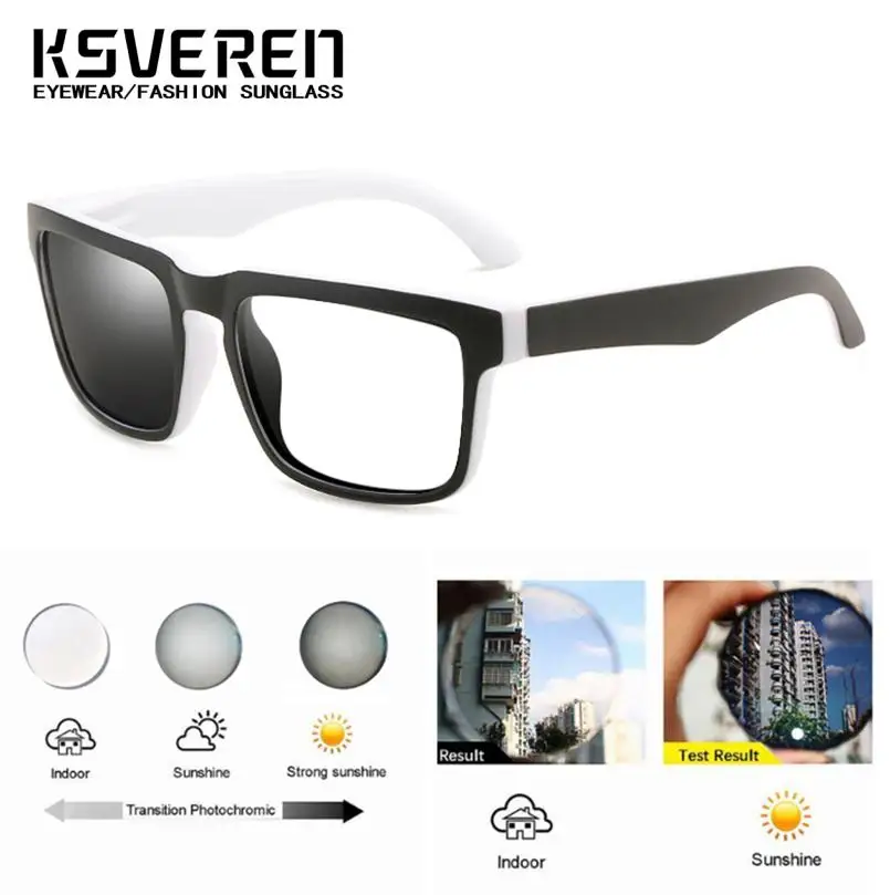 クラシックスクエアフォトクロミック近視メガネ男性デザイナー完成近視眼鏡女性屋外変色スポーツメガネ