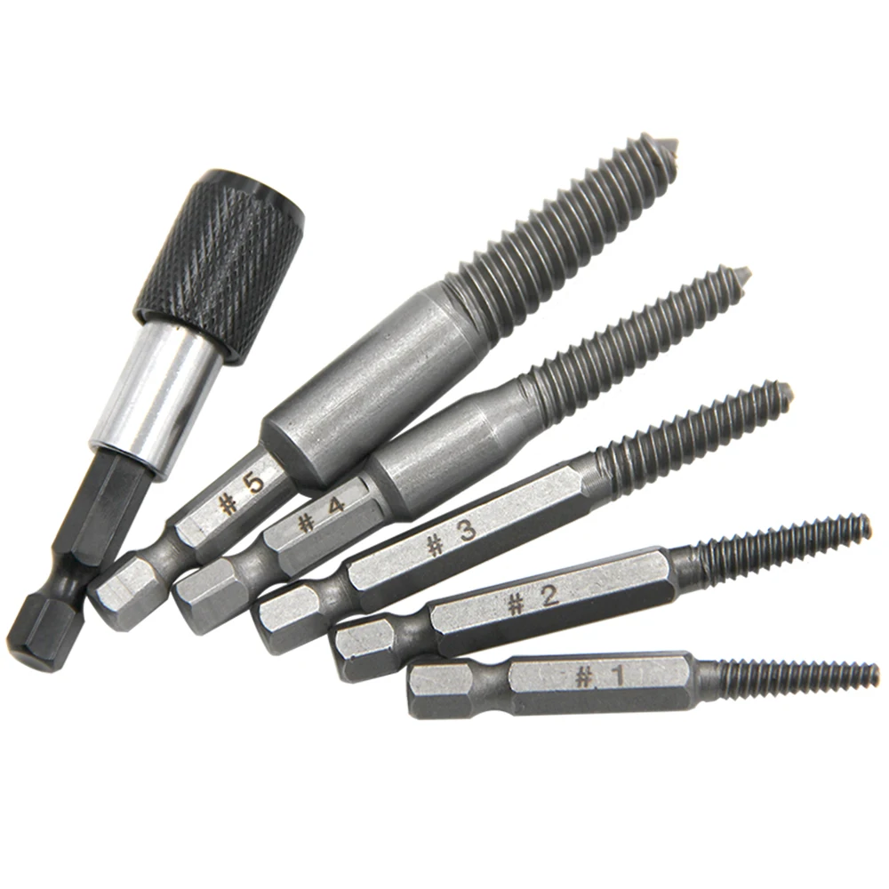 5pc Hexagonal Handle Broken Head Screw Extractor 60mm Black Quick Release Electric Hexagonal Broken Thread Removal Tool Set