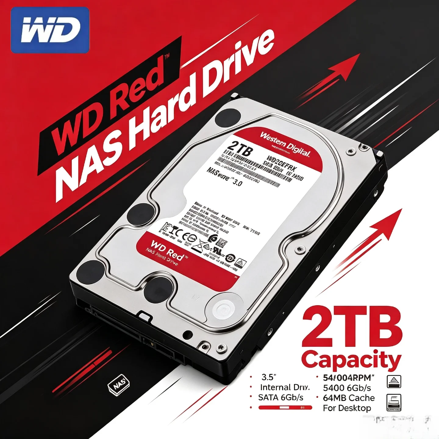 WD Red 1TB 2TB 4TB 6TB Red NAS Hard Disk Drive 3.5" 6TB Internal Hard Drive 64MB Cache 5400RPM SATA 6Gb/s For Desktop