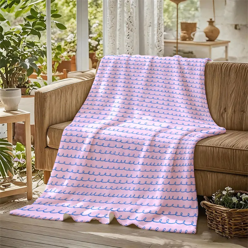 Blue Curly Line Texture Flannel Blanket Warm Soft Halloween Christmas Decorative Couch Warm Cozy All-Season Gift