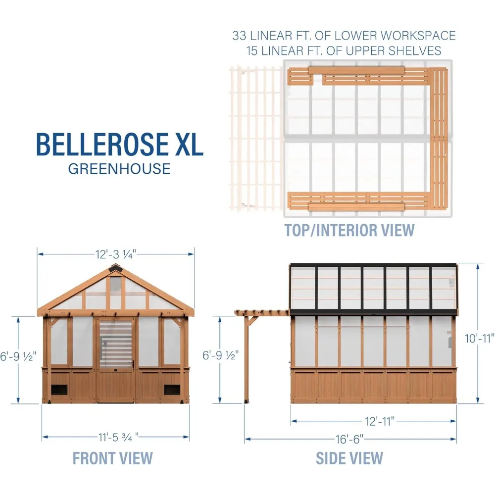 13 Ft. X 11 Ft. Cedar Wood, Polycarbonate Walk-in Greenhouse Kit with Temperature-Activated Fan, Hose Hook-Up, Electric