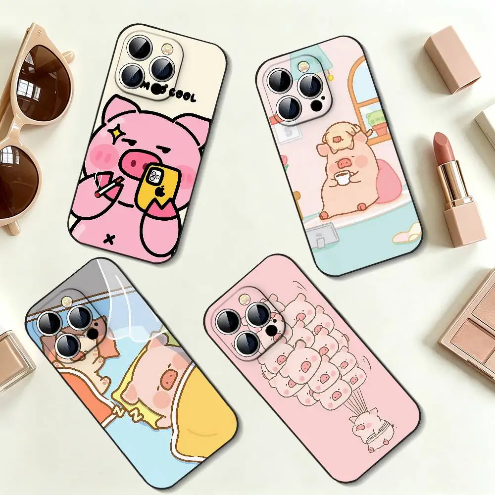 Cartoon Cute Lulu Pig Soft Silicone Shock Absorbing Phone Case For IPhone 17 16 15 14 13 12 11 Pro Max XS XR Mini Plus