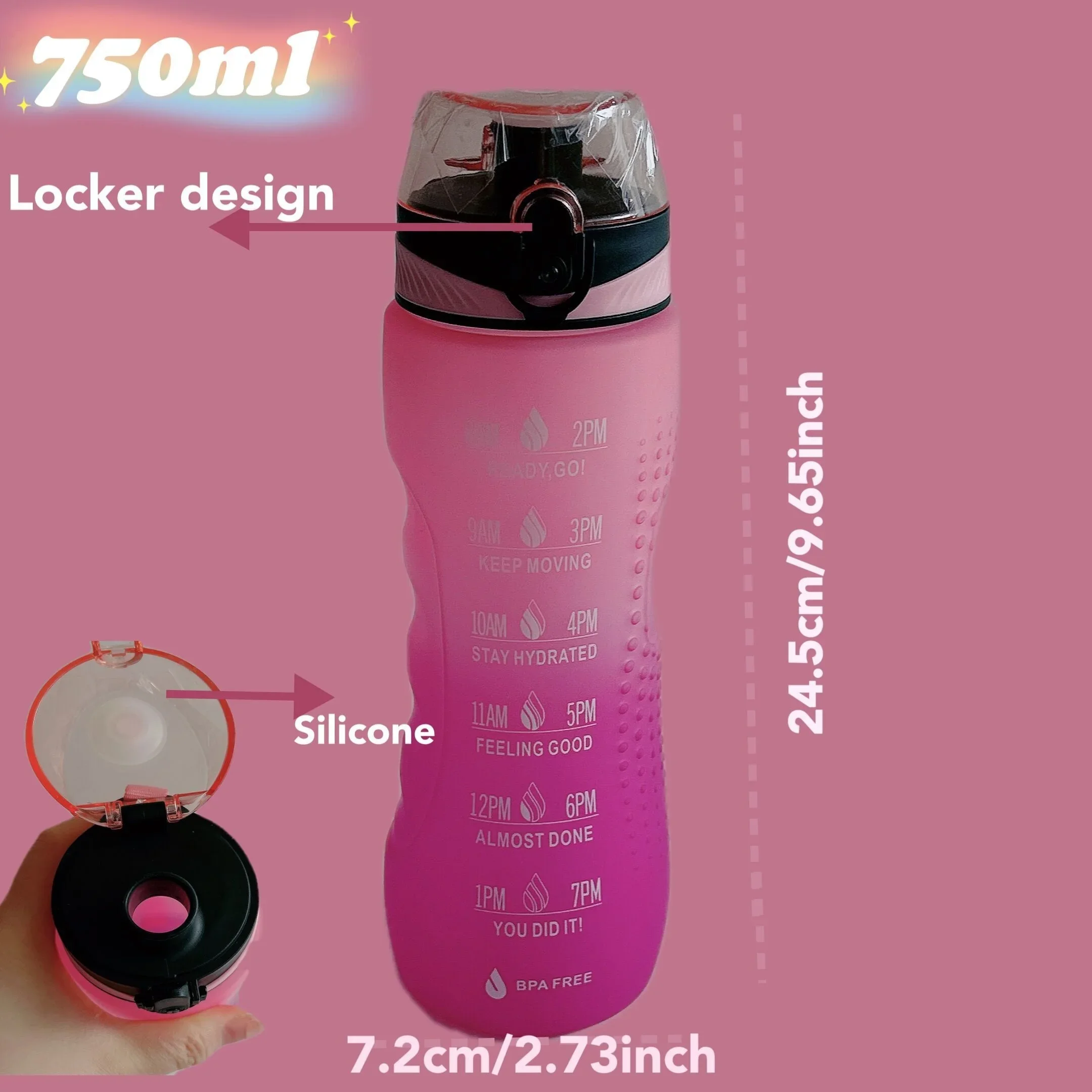 1pc 750ml Single-Hand Pop-Top Sports Water Bottle Outdoor Sport plastic Water Cup Girl Drinking bottle