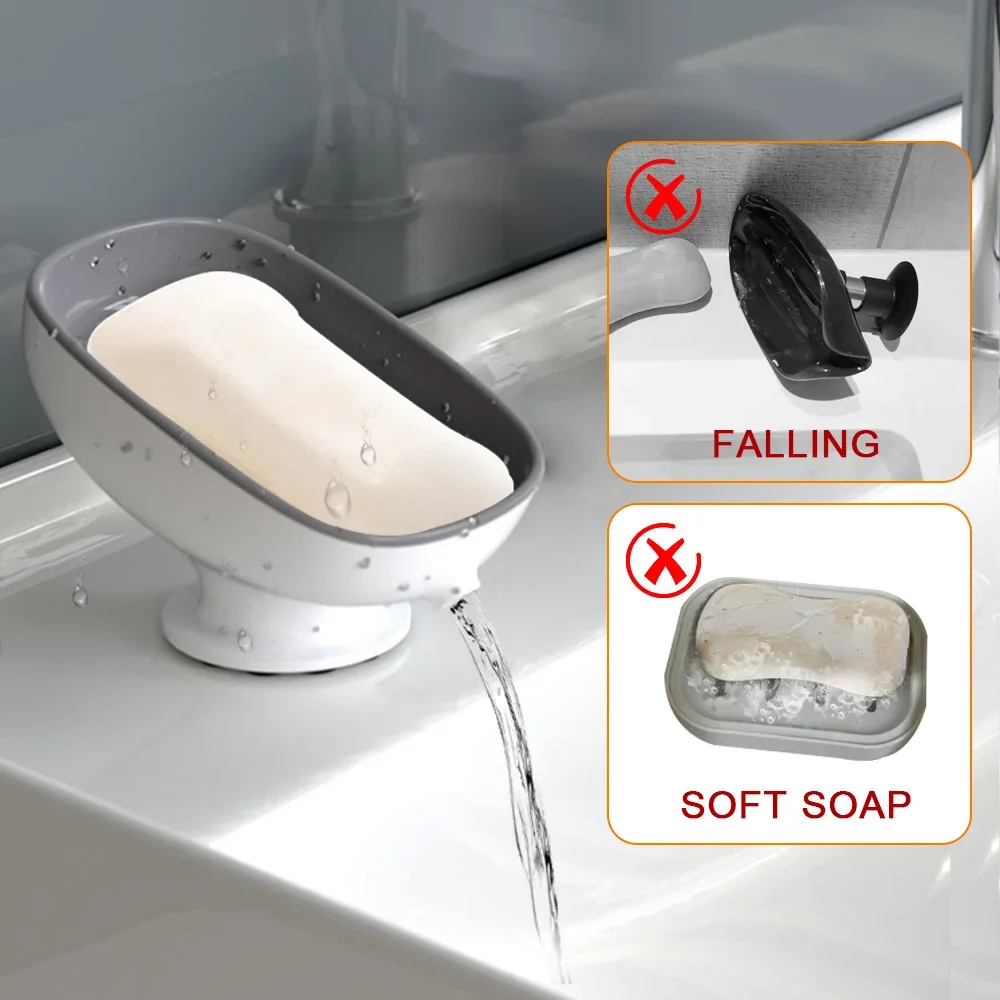 Super Suction Cup Dish Self Draining Kithcen Sponge Container Bathroom Holder Soap Box Drain