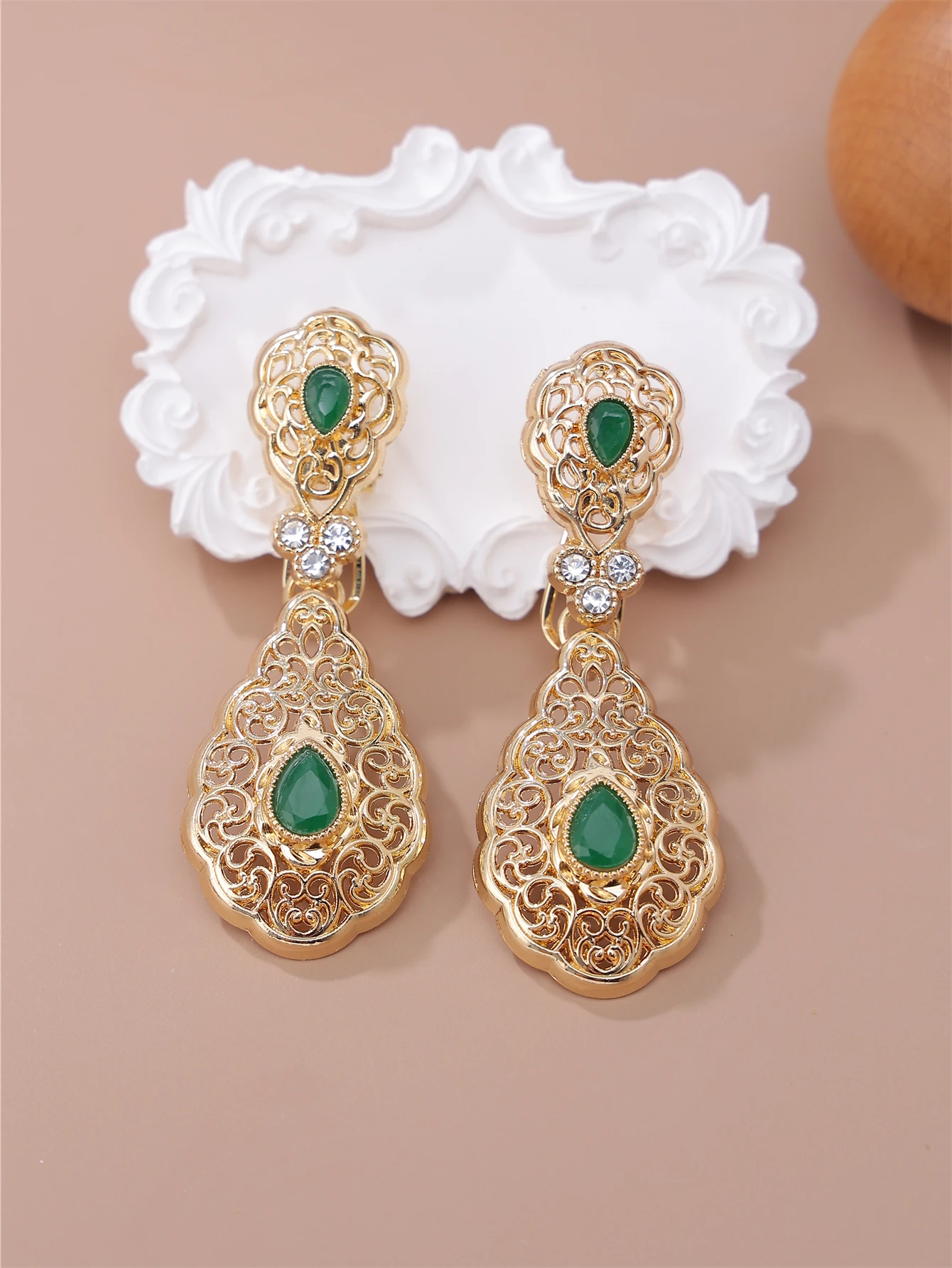 Classic Moroccan Wedding Women Decorative Earrings Hollow Design Gold Color Jewelry Earring