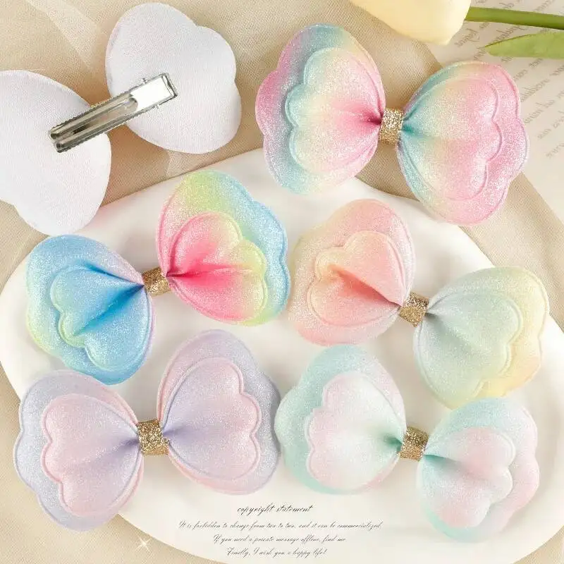 Scallion powder Cute bow gradually changing color DIY headwear accessories for little girls' hair and clothing bag decoration
