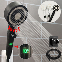 High Pressure Bath Shower Head 5 Modes Digital Display Temperature Control Pressurized Showerhead with Hose and Holder Filter