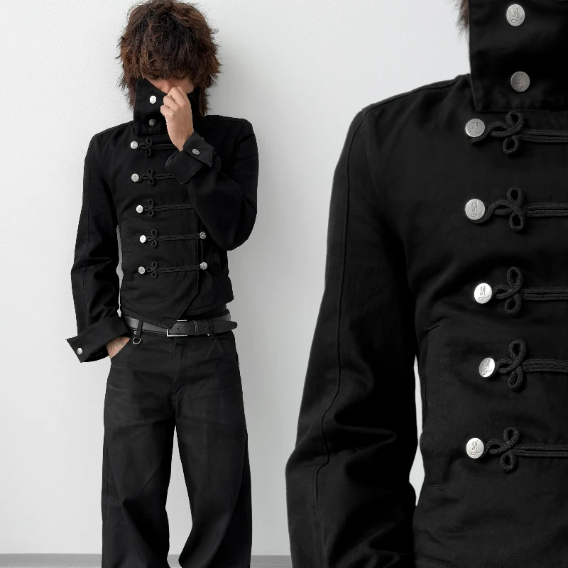 Veste Napoléon rétro Y2K pour hommes et femmes, veste gothique brodée de cordes, streetwear de sub-culture, veste en toile de coton unisexe