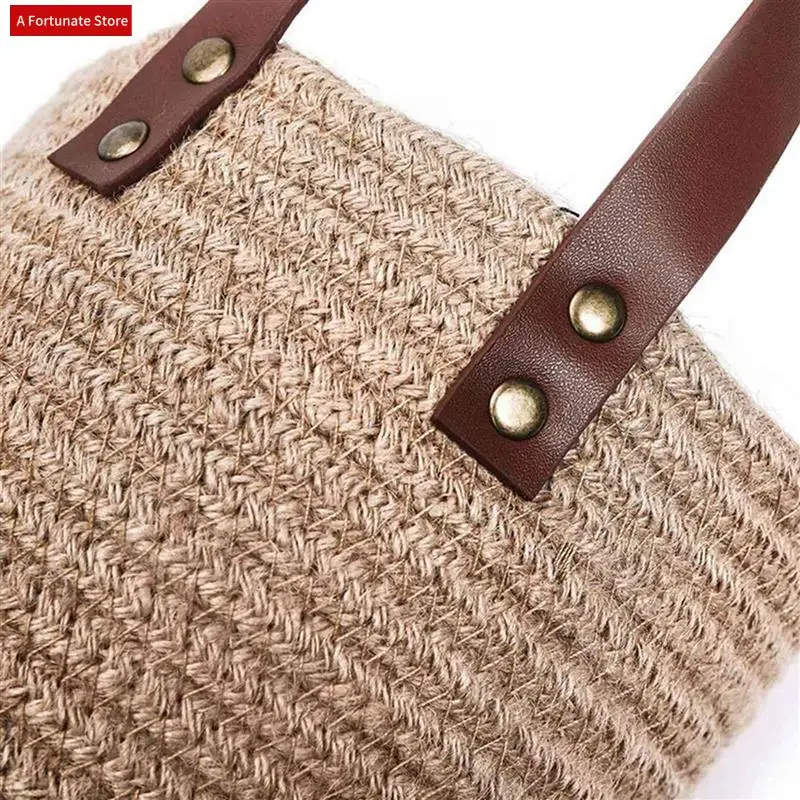 

2X Wall Mounted Woven Hanging Basket Storage With Leather Handle, Shelf Basket Organizer For Plants Home Decor, Large-A78G
