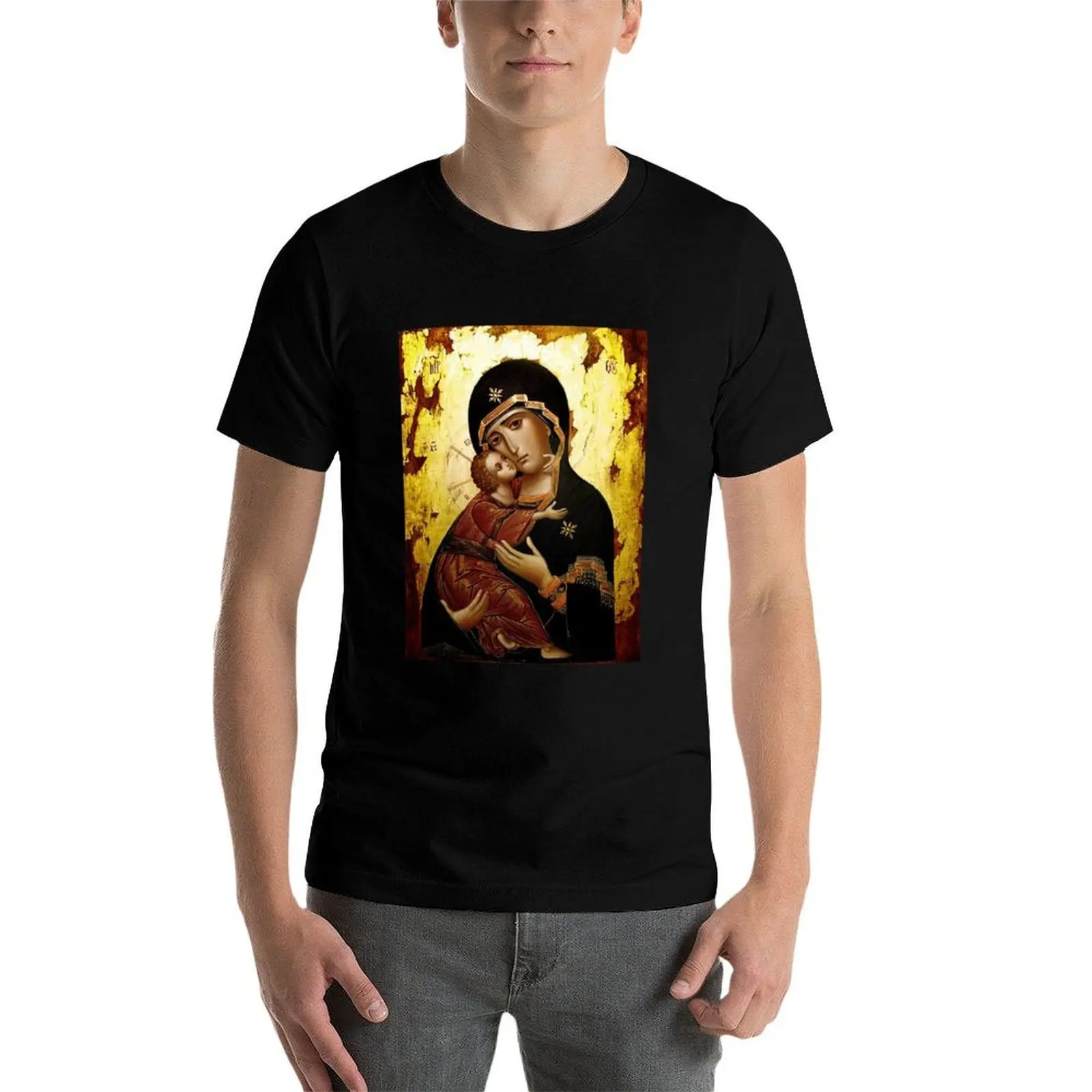 

Virgin Mary, Theotokos, Mother of God, God-bearer T-Shirt funny t shirts cotton T-Shirt