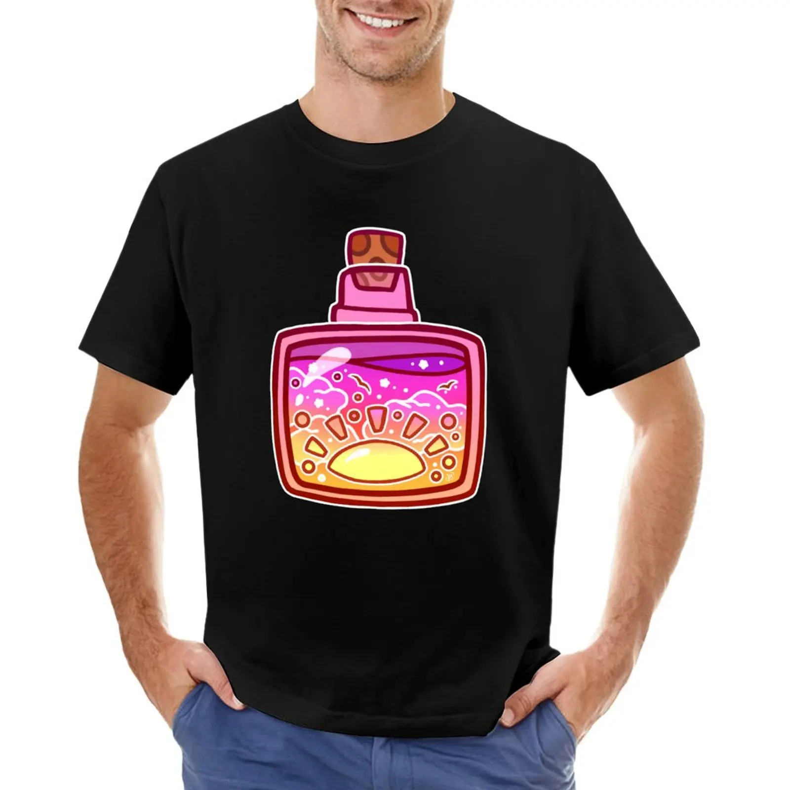 Sunset Potion Bottle T-Shirt summer top oversized cotton graphic tees hippie clothes mens t shirts casual stylish