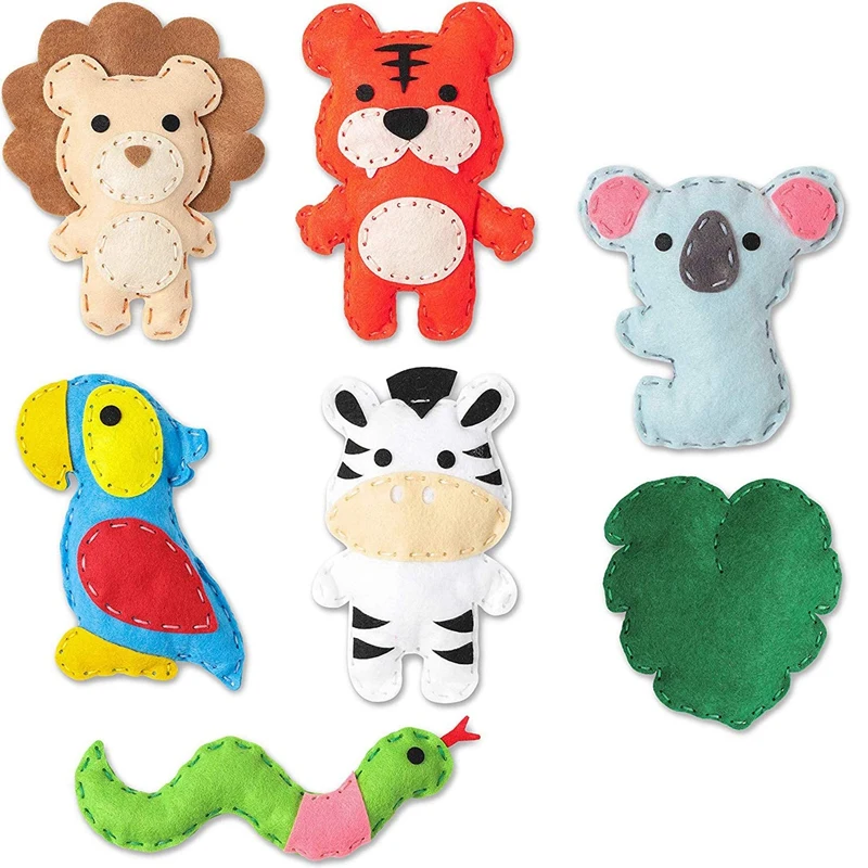 LUDA Jungle Animal Felt Sewing Kit For Kids Wild Animals Sewing Pack For Beginner Boy Girls Fun DIY Sewing Toy Craft Gift