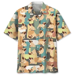 Summer Dog Graphics Hawaiian Shirts For Men 3D Printed Animal Short Sleeve Street Button Blouse Women Y2k Oversized Lapel Shirt