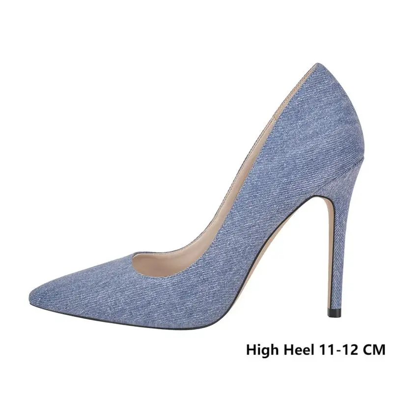 Onlymaker Women  Pointed Toe Denim Pumps Elegant Evening Dress  Large Size Basic Shoes Slip On Stiletto Heels