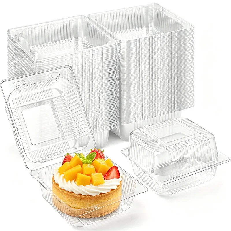 50/100PCS Transparent Cake Boxes Disposable Cake Packaging Design Suitable Delivery Takeout Lunch Macarons Etc