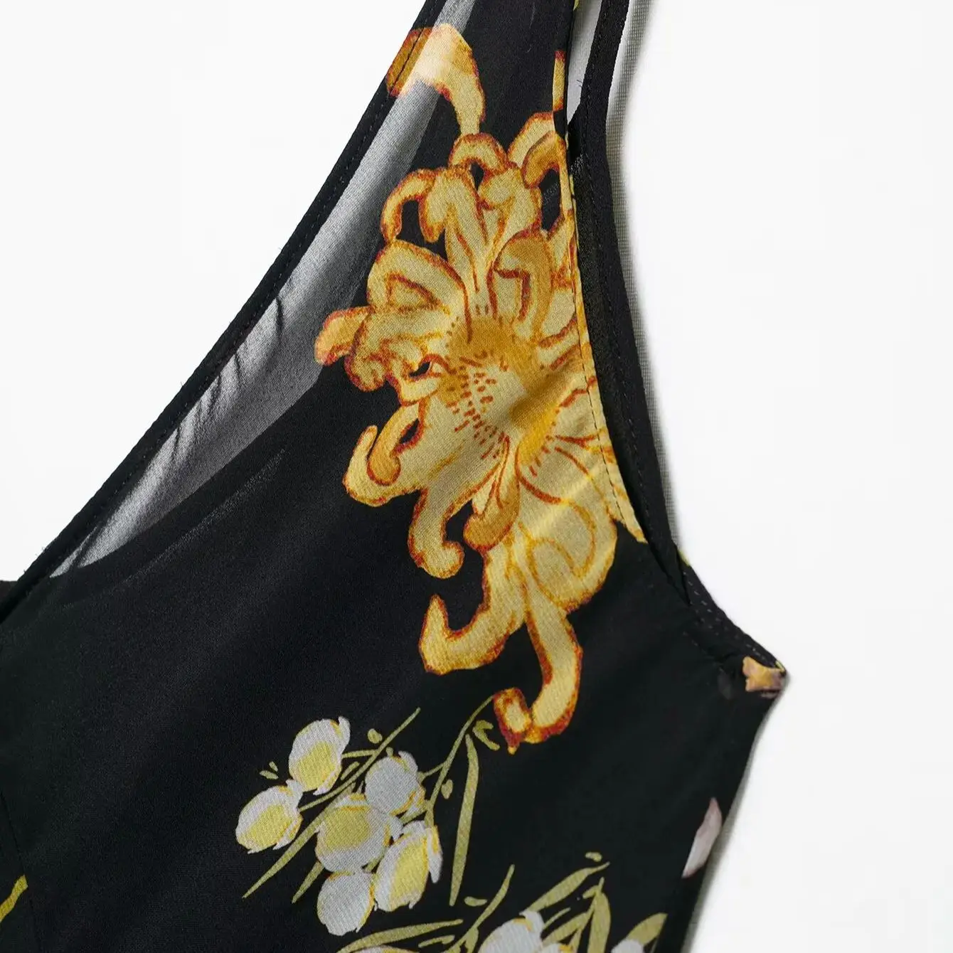 femmes ajusté robe imprimée florale Sexy dos nu col en v sans manches a-ligne robe à bretelles printemps été nouveau femme Chic haut