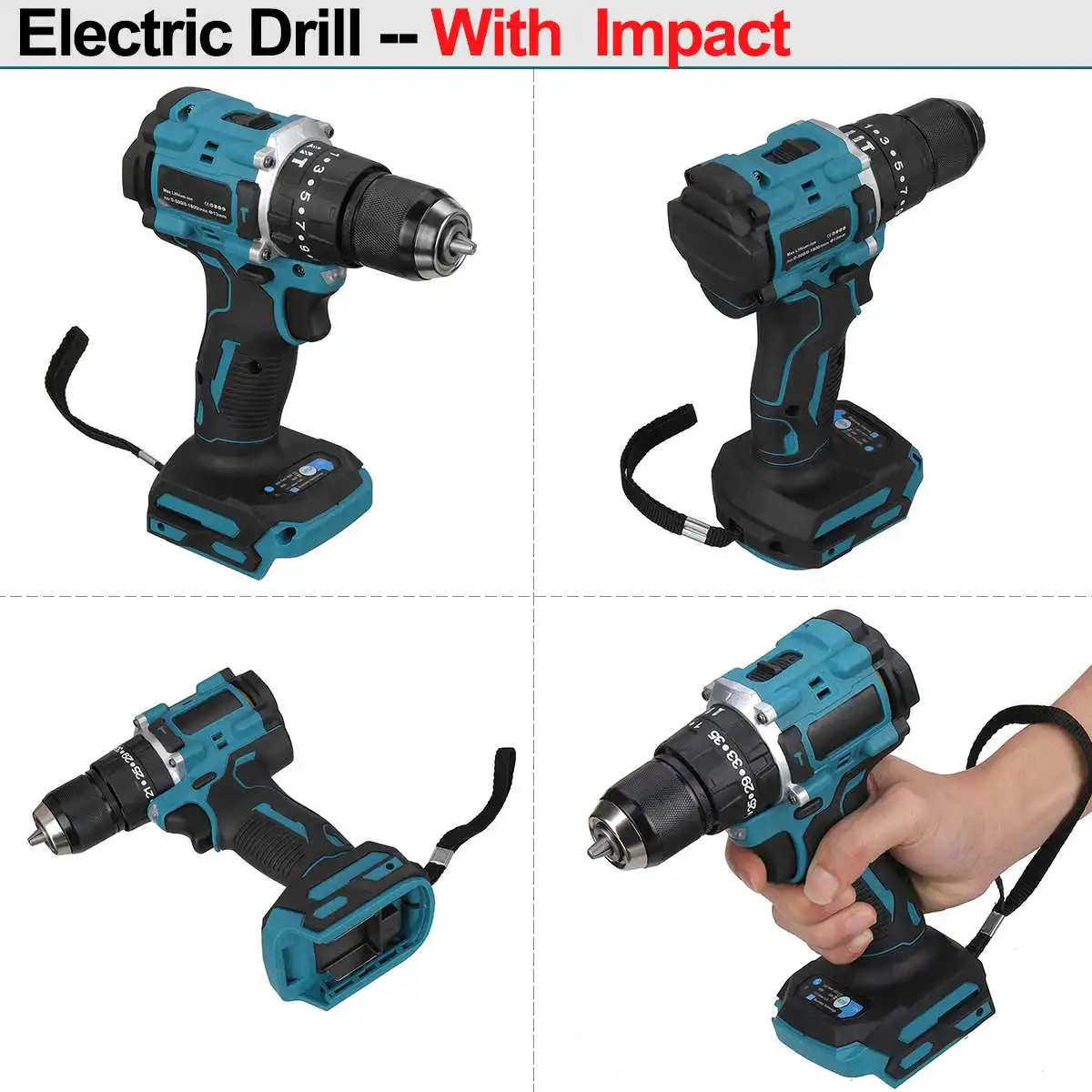 10mm Brushless Electric Impact Drill Wireless Screwdriver Hammer 20+3 Torque Cordless Power Tool for Makita 18V Battery