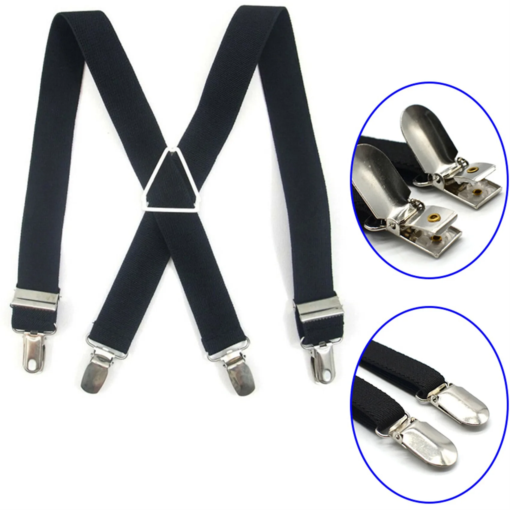 Suspensórios masculinos de 2.5cm de largura, elásticos ajustáveis para adultos, suspensórios para crianças, meninos, meninas, acessórios de casamento, 4 clipes