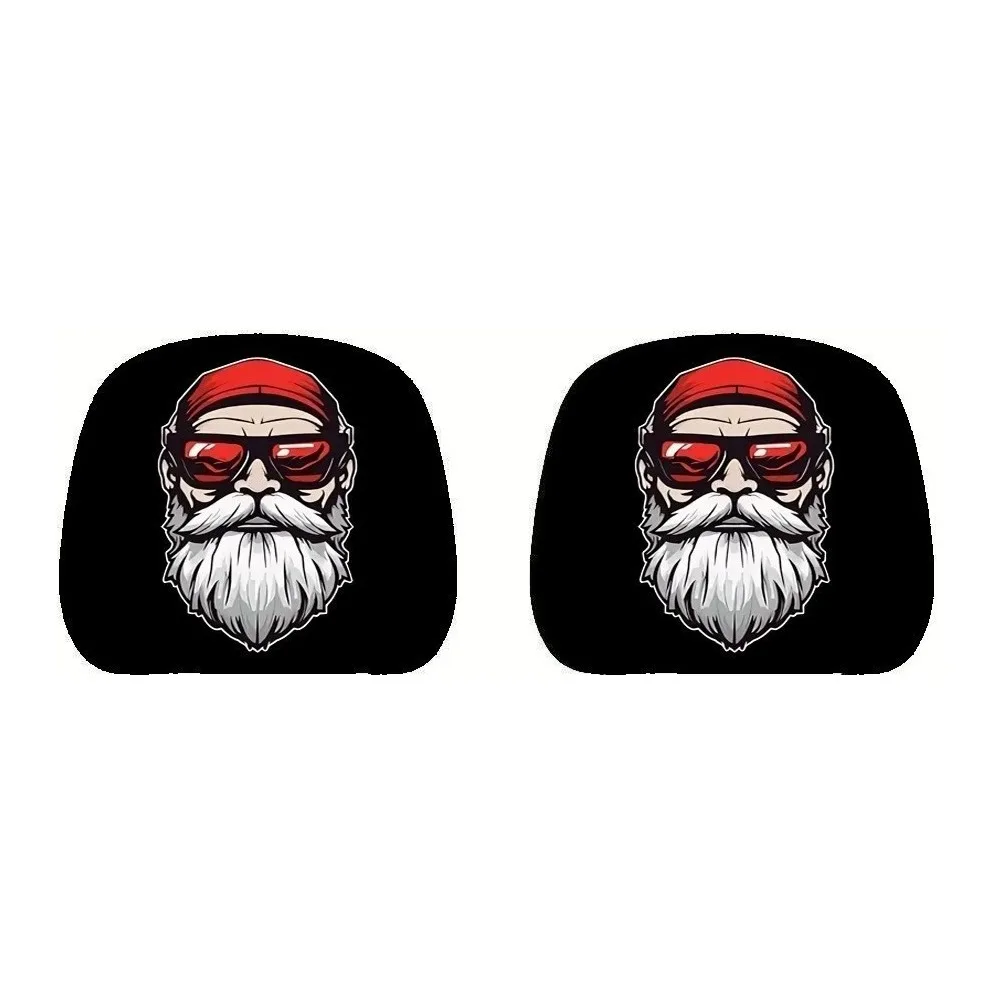 2PCS Elastic Car Headrest Cover Print Pattern Cartoon Seat Headrest Protectors Santa Claus Funny Christmas Car Pillowcase