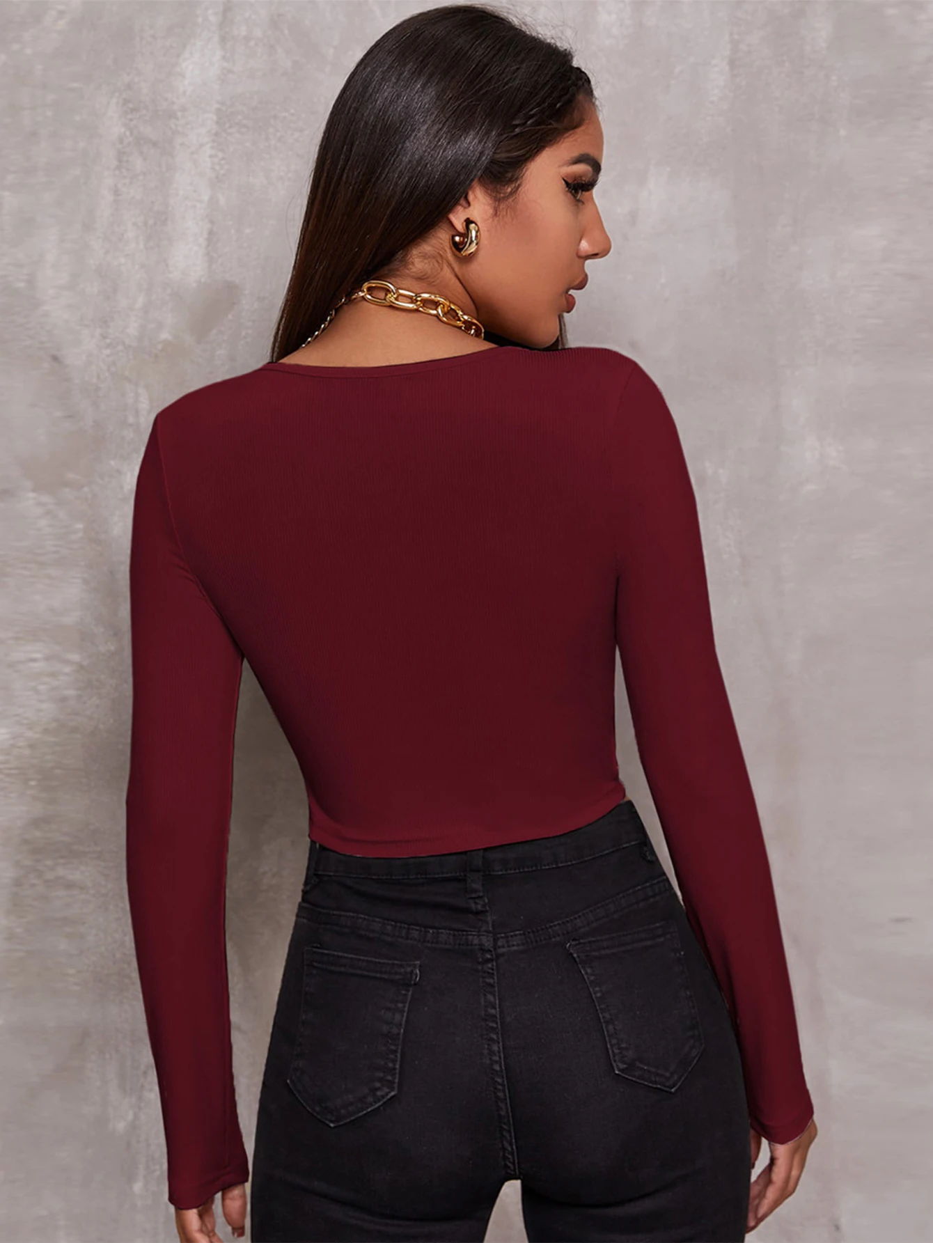 Women Ribbed Knitted Crop Top Sexy Double Zipper Long Sleeve T Shirts Fashion Slim Tees Casual Streetwear Top