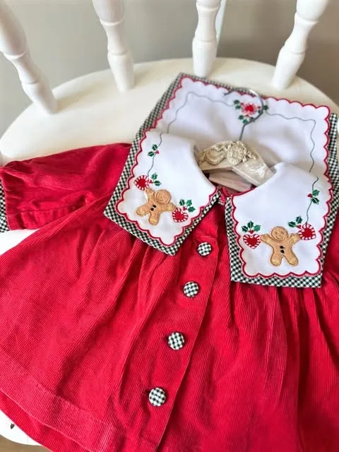 Autumn Girl Sweet Gingerbread Man Love Embroidered Red Puffy Dress For Casual Party Birthday Wedding Photography