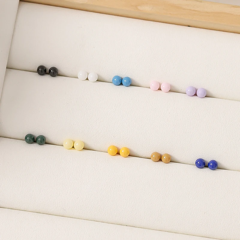 Novo material biocerâmica 4mm grânulo mini brincos para mulheres moda jóias prevenção de alergias piercing orelha buraco acessório