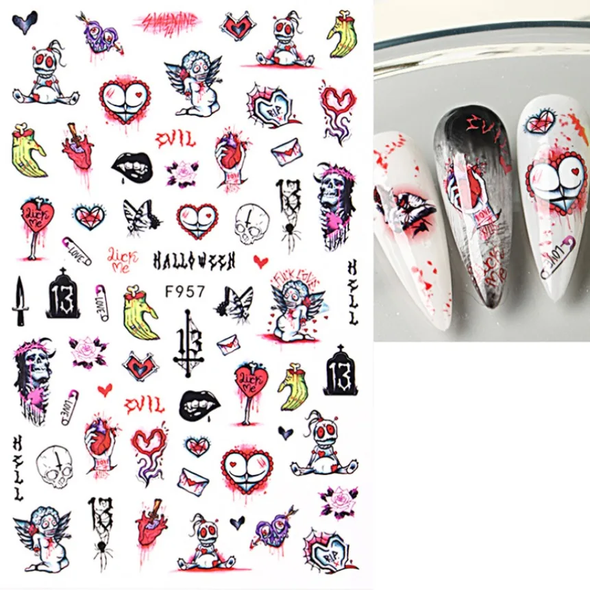 3D Halloween Nail Art Stickers Horror Ghost Skull Evil Eye Anime Decals Bloody Rose Sticker for Nail Manicure Decoration