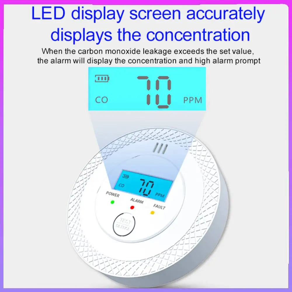 

Датчик сигнализации CO, 85 дБ, высокочувствительный детектор CO со светодиодами, детектор угарного газа, ЖК-дисплей сигнализации для домашнего отеля