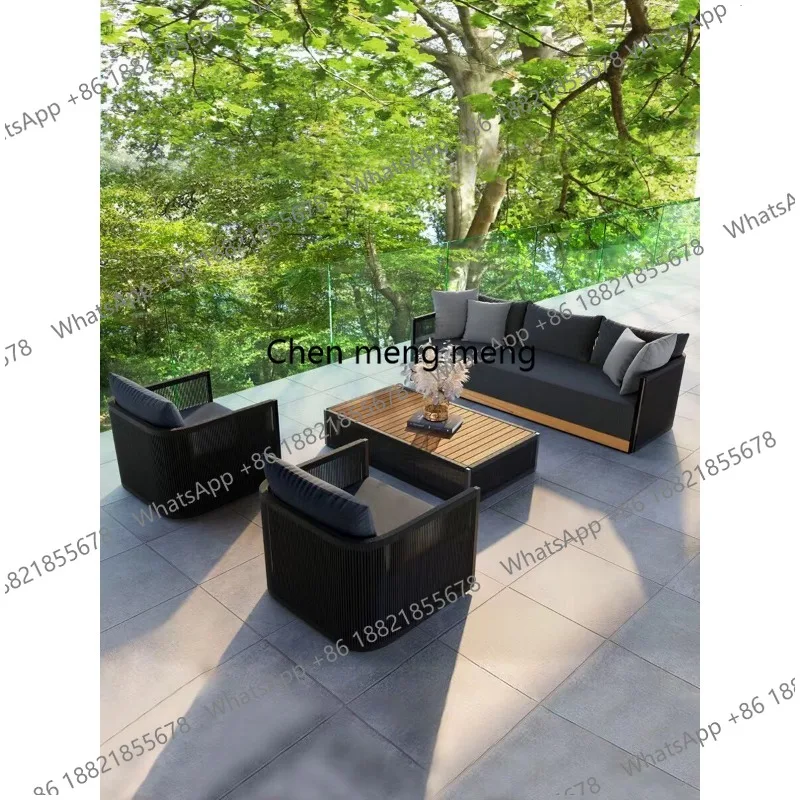 

Leisure Outdoor Sofa Courtyard Garden Homestay Rattan Terrace Rope Single Chair Teak High-end Hotel Furniture
