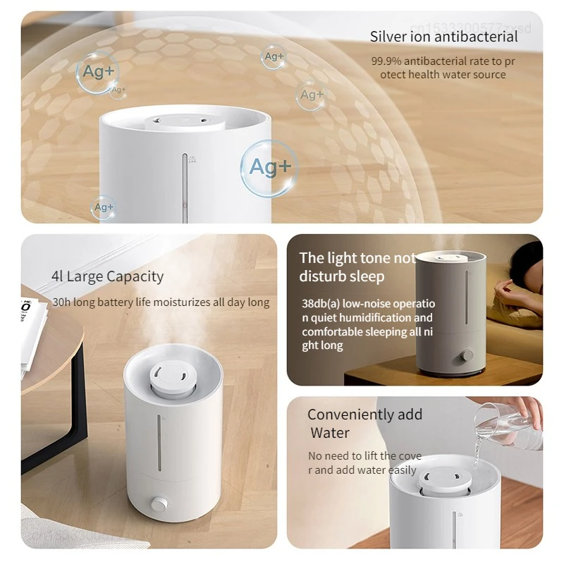 Увлажнитель воздуха Xiaomi Mijia 2, 300 мл/ч, увлажнение, 4 л, туманообразователь большой емкости, добавление воды для дома, контроль влажности, низкий уровень звука