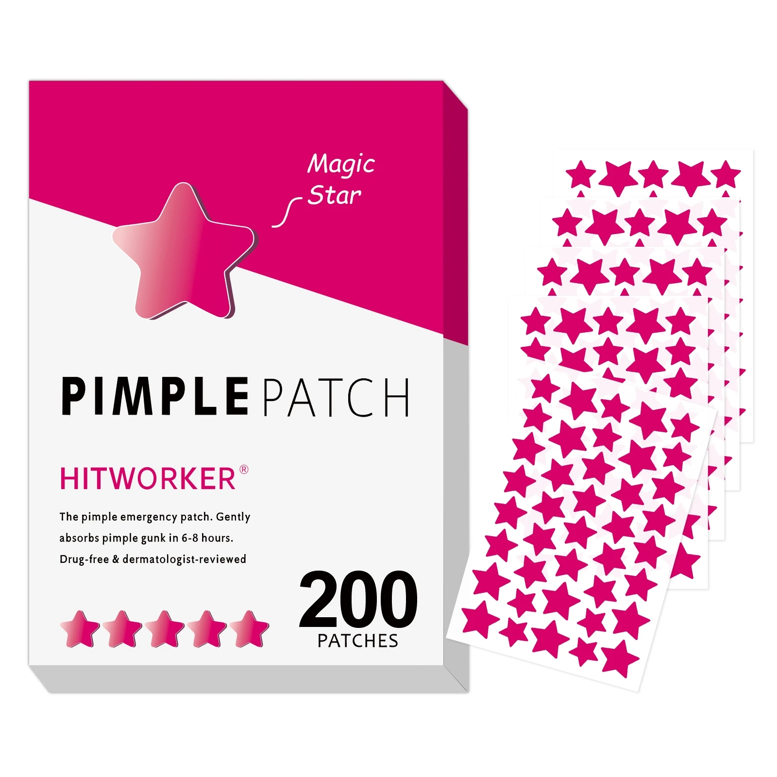 200-Piece Hydrocolloid Acne Patches Star-shaped design for efficient absorption of spots Convenient to use