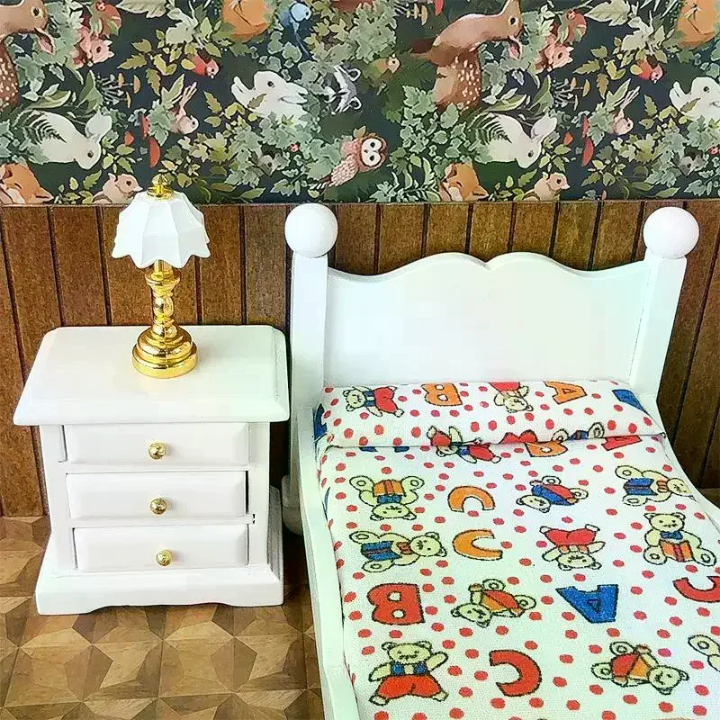 1:12 دمية المنمنمات خشبية سرير مفرد منضدة مجموعة نموذج الأثاث اكسسوارات ل بيت الدمية ديكور الاطفال التظاهر اللعب لعبة