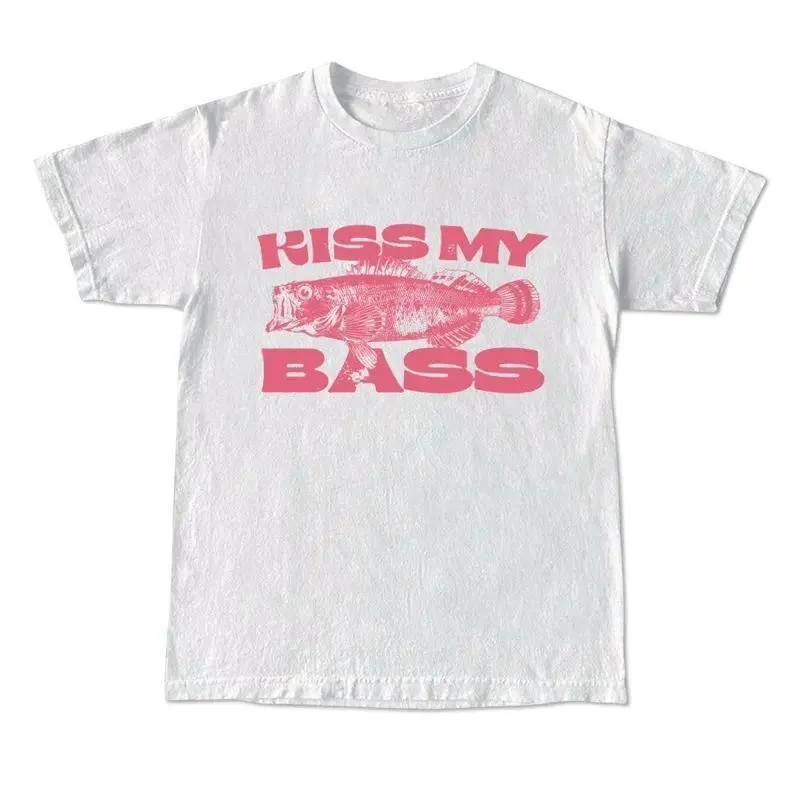 

Kiss My Bass Vintage Style Fishing T-Shirt, Fisher Graphic Shirt Pink Design Lim