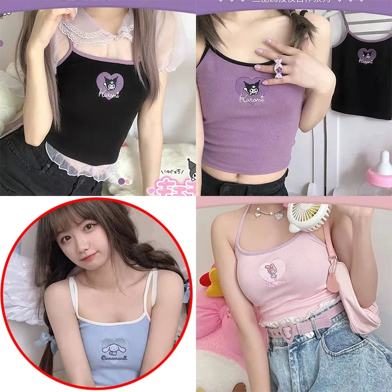 

Sanrio Hello Kitty, летняя студенческая майка с ремешком в стиле аниме, милая мягкая студенческая майка для девочек, освежающий дышащий топ