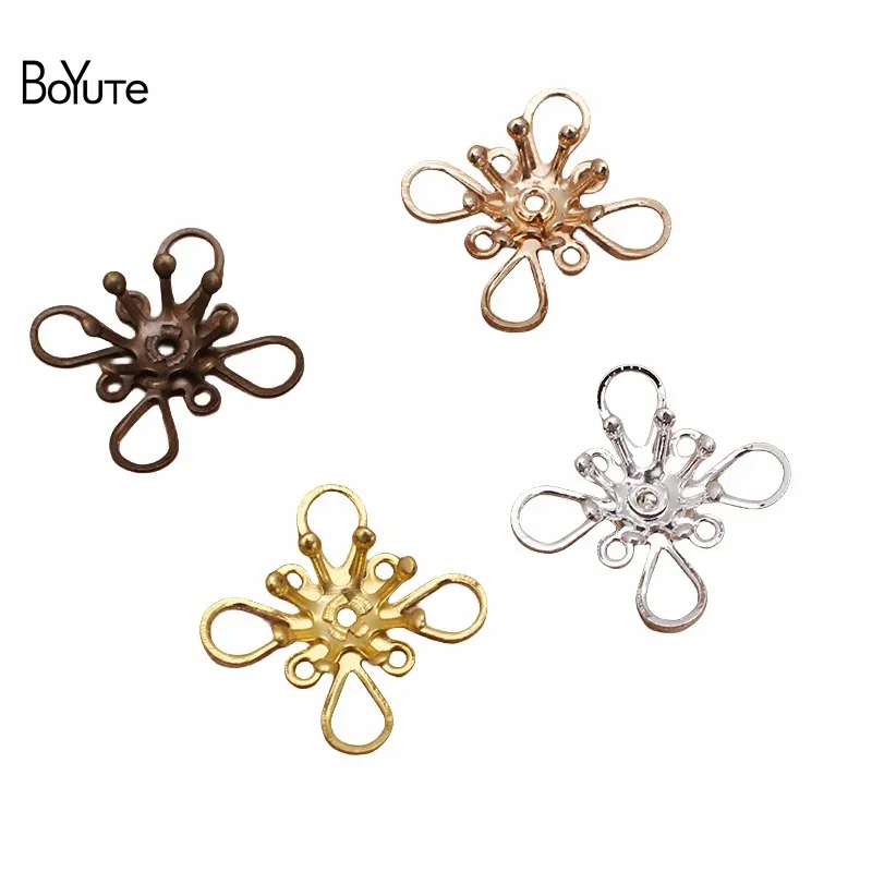 BoYuTe (100 pezzi/lottp) 14MM tappi di perline di fiori in ottone a due strati accessori per gioielli fai da te materiali fatti a mano