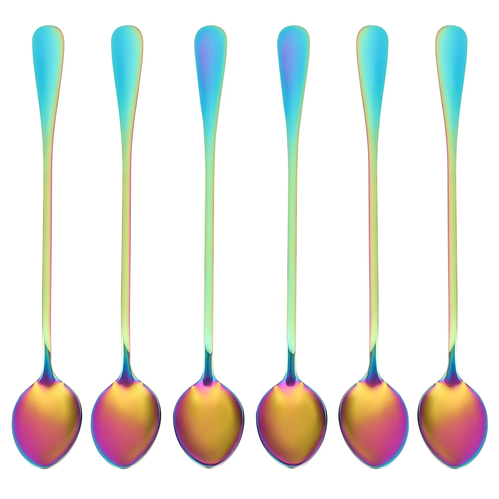ABVC Coffee Teaspoons, Set Of 6 Rainbow Color Coffee Spoon Long-Handle Ice Cream Desert Spoon Cocktail Stir Spoons Mixing Spoon,