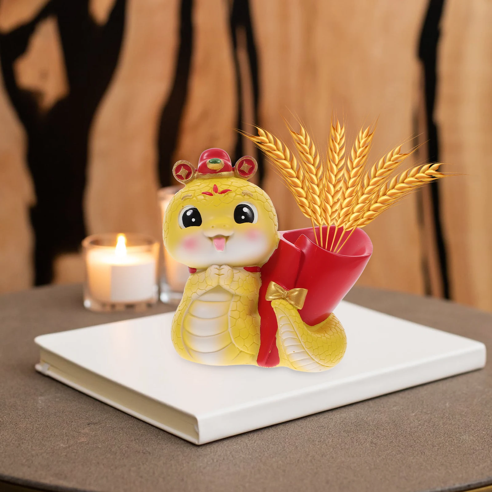 

Snake Pen Holder Resin Design Desk Organizer Zodiac Statue Good Luck Charm Feng Shui Decor Storage Mascot Sculpture