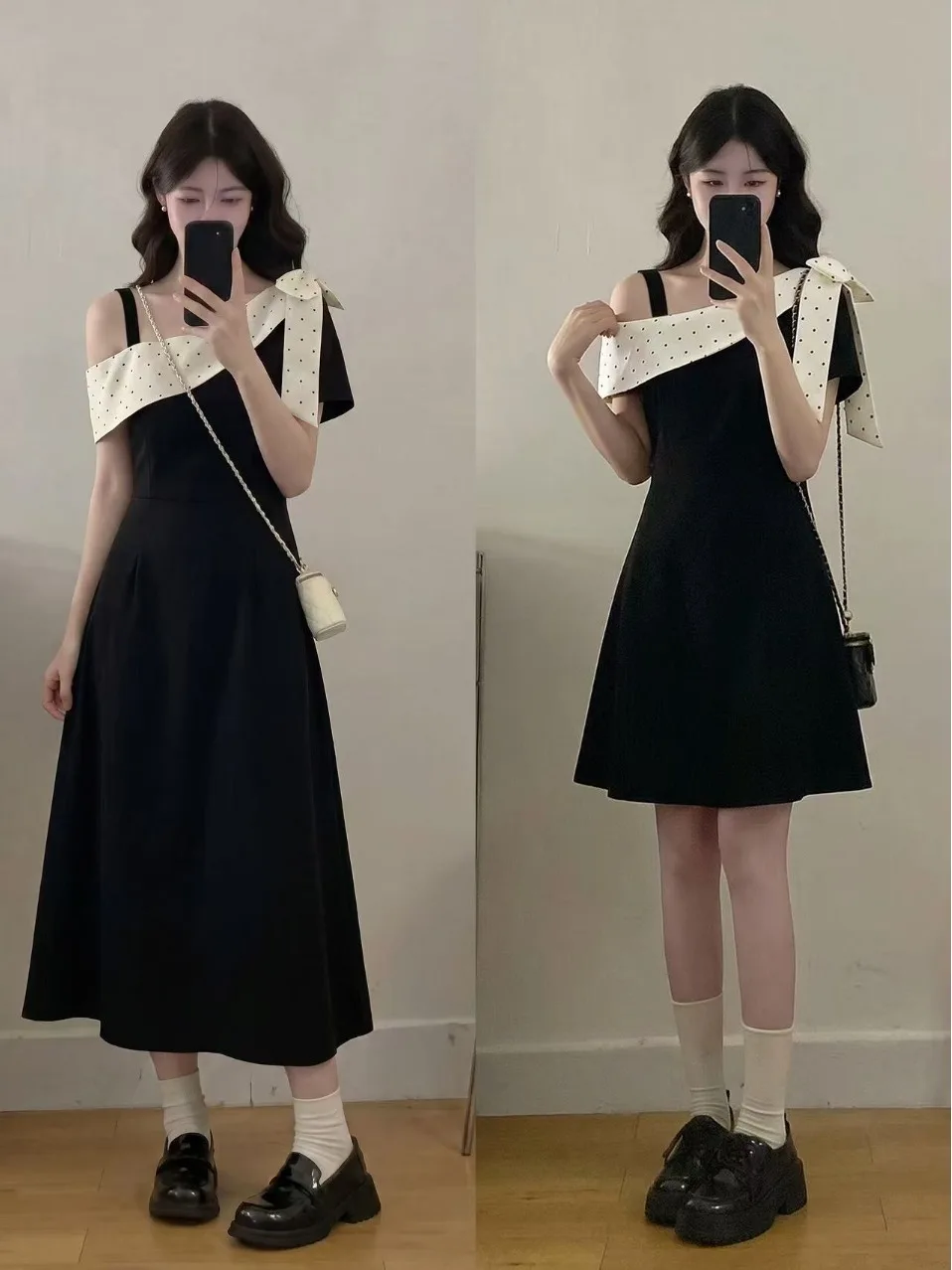 

Summer Polka Dot Lace Trim Shoulder Bared plus Size Dress Slimming Waist Design French Style A-Line Midi Dress for Plump Women