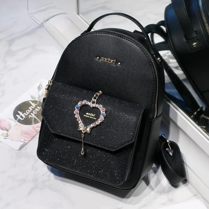 Sweet PU Backpacks for Women Elegant Chic Shiny School Bag Winter Diamond Decoration Rucksack 2023 New Bolsas Сумка